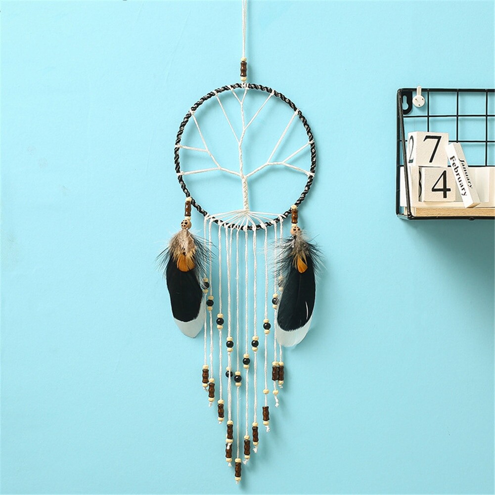 Attrape-Rêves Arbre De Vie Plumes Roses Blanches - Déco Murale Boho Avec Perles, Cadeau Fille Anniversaire